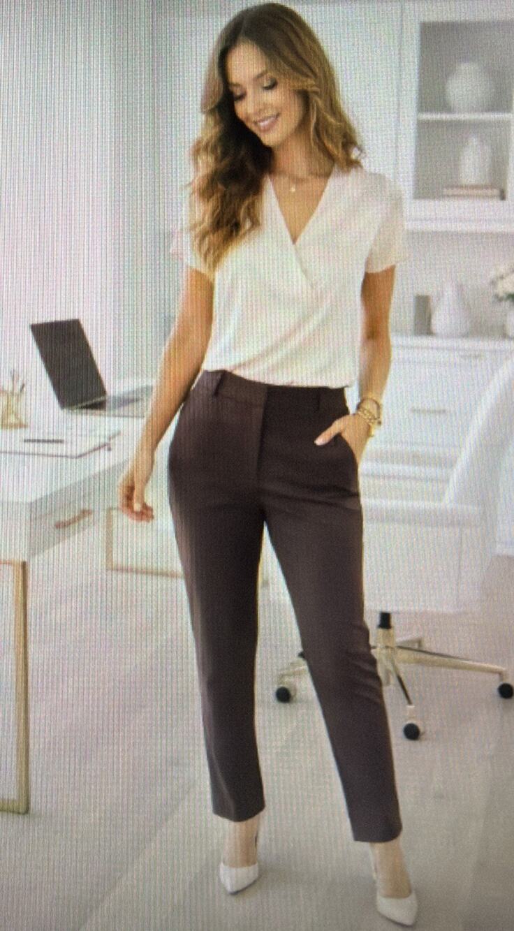 Women's Stretch Pants Croft & Barrow 14 Brown Button Zip Pockets casual career